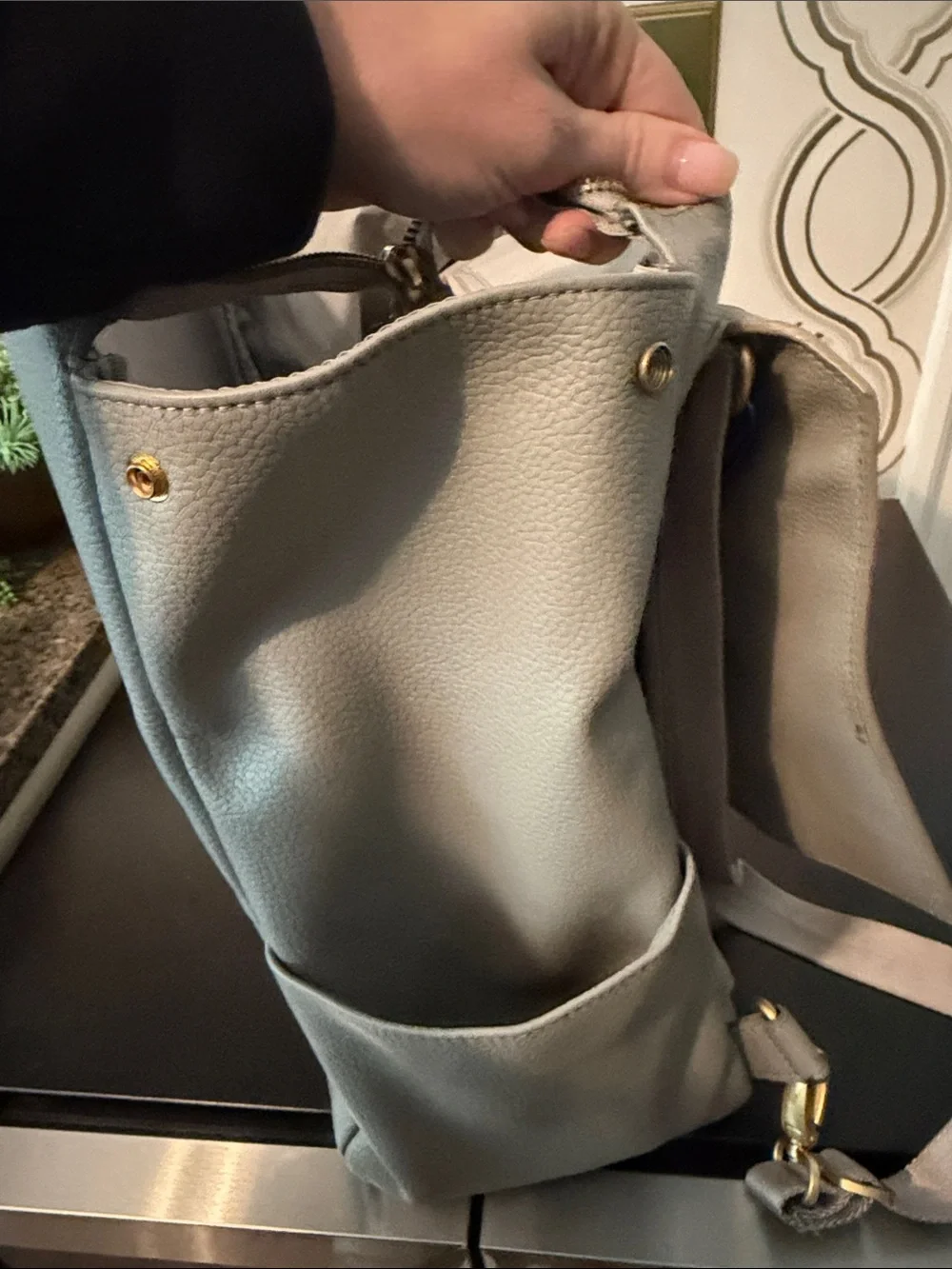 Freshly Picked Pebbled Leather Grey Backpack Diaper Bag
